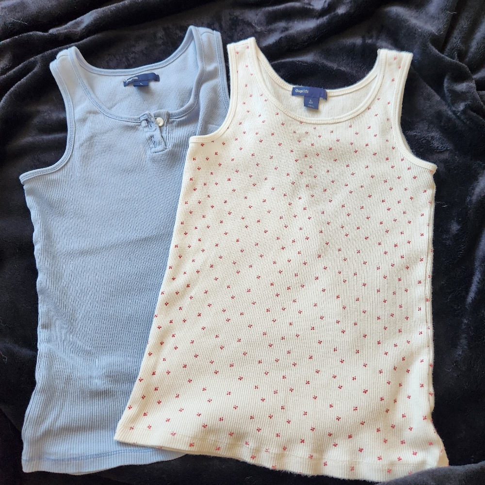 Cream and Blue Gap Kids Tank Tops
